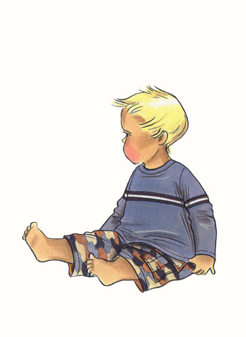 Male toddler in camouflage pants and casual top. This copyrighted image is the work of British Fashion Illustrator Hilary Kidd
