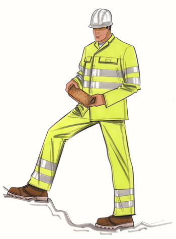 Building site safetywear. This copyrighted image is the work of British Fashion Illustrator Hilary Kidd
