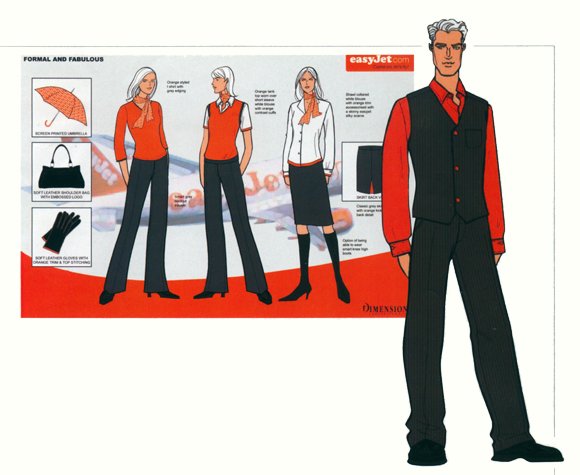 Staff uniforms for Easyjet. This copyrighted image is the work of British Fashion Illustrator Hilary Kidd