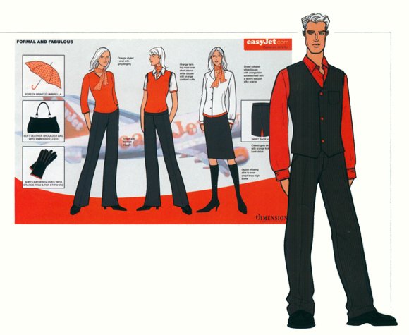 Staff uniforms for Easyjet. This copyrighted image is the work of British Fashion Illustrator Hilary Kidd