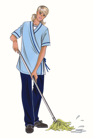 Hospital cleaning staff uniform. This copyrighted image is the work of British Fashion Illustrator Hilary Kidd