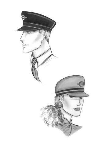 London Underground uniform headwear. This copyrighted image is the work of British Fashion Illustrator Hilary Kidd