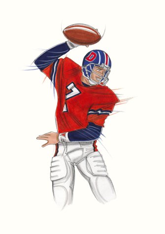 Male sports and active wear:  American footballer.  This copyrighted image is the work of British Fashion Illustrator Hilary Kidd